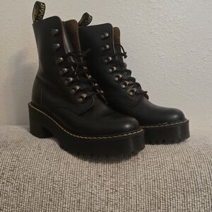 Black Leather Lace-Up Boots